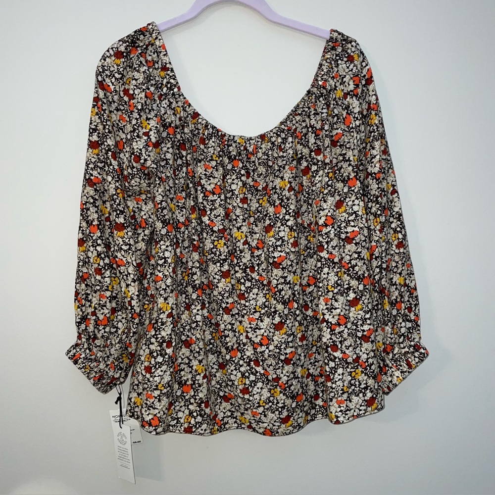 TREASURE & BOND Off Shoulder Peasant Blouse Medium Brown Floral NWT